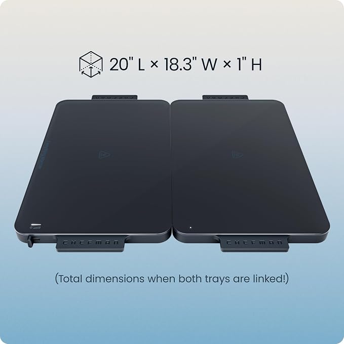 Chefman Everything Warmer Electric Warming Tray, 20” x 16” Modular Expanding Design, Graphene Full-Surface Heating, Food Warming Mat for Parties, Gatherings & Daily Use, Two Tempered Glass Panels