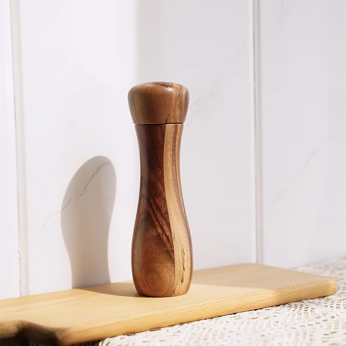 Pepper Mill, Pepper Grinder, Adjustable Ceramic Grinder for Both Pepper and Salt, Acacia Wood, Height 20.5 cm / 8 inch, Dia 6 cm(Tray is NOT Included)