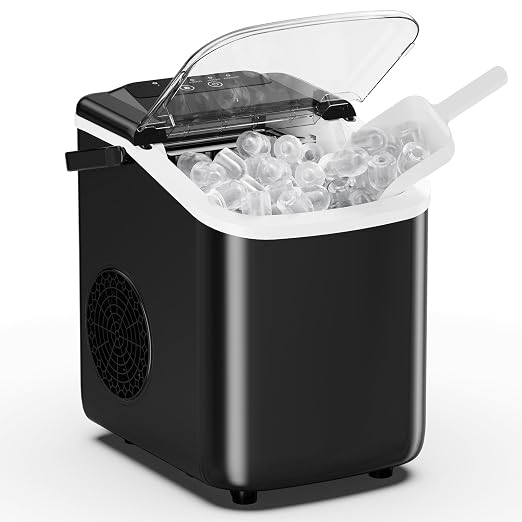 OLIXIS Countertop Ice Maker with Self-Cleaning, Portable Ice Maker Machine with Ice Scoop, 26Lbs/24H, 9 Cubes in 6 Mins, 2 Sizes of Bullet Ice for Home, Kitchen, Office