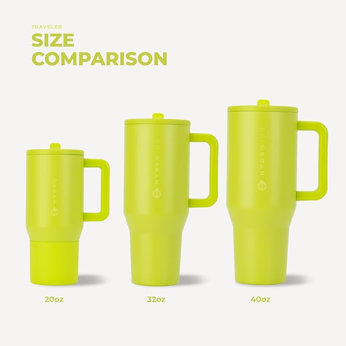 HydroJug Traveler 32oz, Insulated Tumbler with Handle & Straw, Lemon Lime
