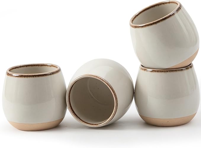 4pcs Japanese Tea Cups, 5.5OZ Vintage Espresso Cups, Handless Design Small Coffee Mugs, Microwave & Dishwasher Safe, Gift for Coffee Tea Lovers(4pcs Retro Grey)