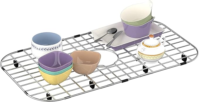 SANNO Kitchen Sink Grate Stainless Steel Sink Protector Over The Sink Expandable Dish Drying Rack