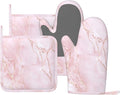 Oven Mitts and Pot Holders Light Pink Marble Art Silicone Kitchen Accessories Set of 4 Heat Resistant Long Gloves Potholder Non-Slip Grip for Chef Cooking Baking Grilling BBQ