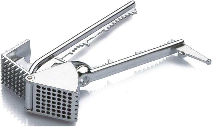 Tredoni Aluminium Big Garlic Press Masher with Head-Cleaner, Olive Pitter, Nutcracker, Meat Tenderizer & Fish Scraper