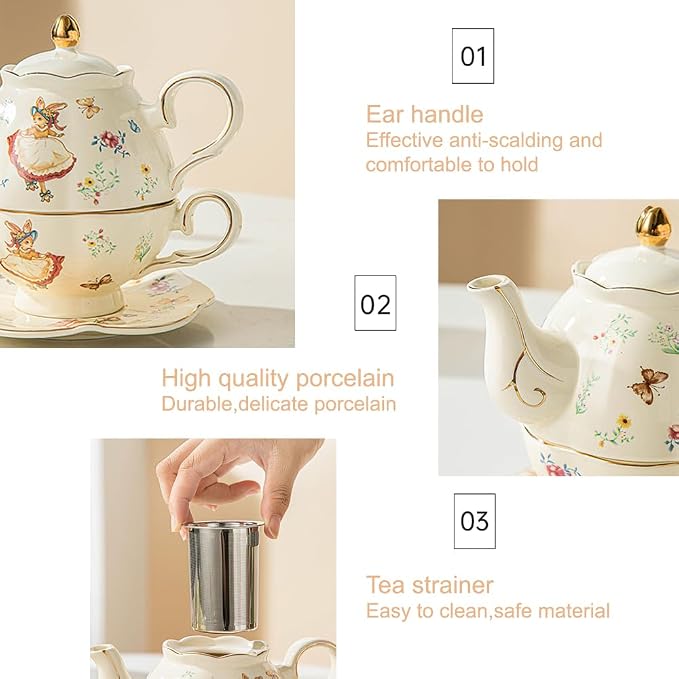 Domini Teapot cup combo,Teapot and Teacup for One,Tea Cup and Saucer Set-Tea Pot Set Gift for Women(Lemon)