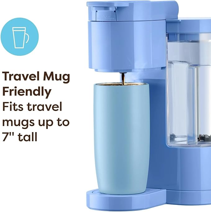 K-Express Essentials Single-Serve KCup Pod Coffee Maker 3 Cup Sizes Fast Fresh Brew 30oz Removable Water Reservoir Travel Mug Friendly Maintenance Alert Space-Saving (Blue)