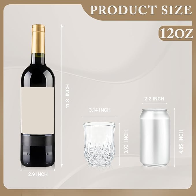 24 Pack Plastic Stemless Wine Glasses,12oz Unbreakable Vintage Elegant Drinking Glass Set,Reusable Fancy Cocktail Cups for Party, Wedding, and Bulk Events (24, 12oz-Transparent)