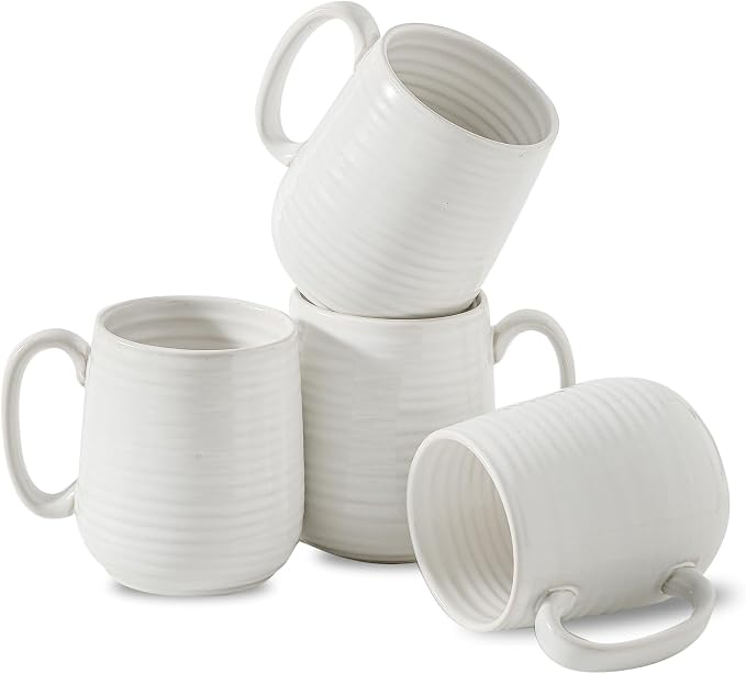 HASENSE Coffee Mugs Set of 4, 15 Ounce Porcelain Latte Mug Set with Handle for Morning Coffee Tea and Cocoa, Ceramic Coffee Cups with Unqiue Glaze for Men, Women, Plain