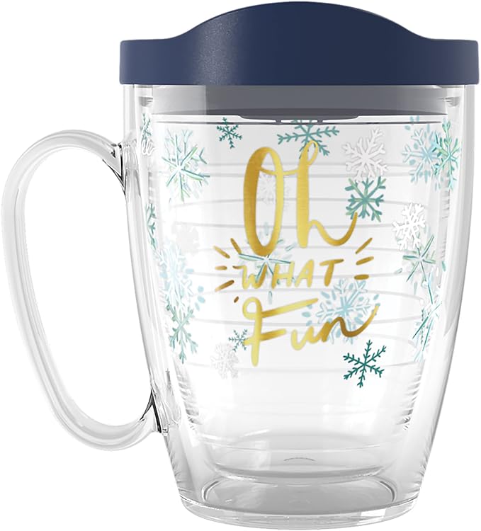 Tervis EttaVee Oh What Fun Christmas Holiday Made in USA Double Walled Insulated Tumbler Travel Cup Keeps Drinks Cold & Hot, 16oz Mug, Oh What Fun