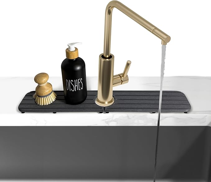 NiuYichee 20inch x 4inch Kitchen Sink Faucet Mat, Water Absorbing Stone Faucet Splash Guard for Bathroom Counter, Quick Drying Diatomite Tray for Kitchen Sink, Dark Gray