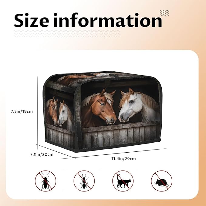 Brown White Horse Toaster Cover 2 Slice Dust and Fingerprint Protection Toaster Bread Maker Covers Washable Kitchen Small Appliance Covers for Kitchen Accessories Decor Bakeware Women Gift
