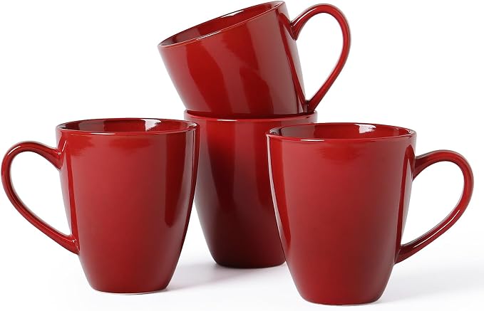 MONITO 17 OZ Coffee Mugs Set of 4, Large Ceramic Blue Coffee Mugs Set with handle for Tea/Latte/Milk/Cocoa, Funny Tea Cups for Office and Home, Engagement Gifts. (Red)