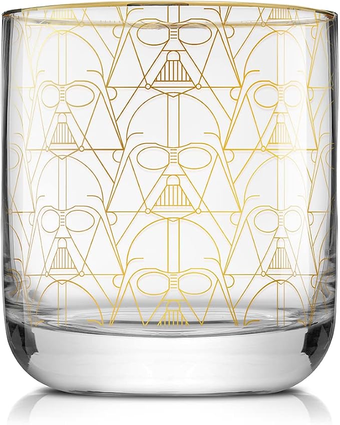 JoyJolt Star Wars Glassware. 'Deco' Lowball Glasses Set of 4, 10oz Star Wars Glasses. Short Tumbler with Darth Vader in Retro Crystal Glass Cup. Double Old Fashioned Rocks or Water Glass