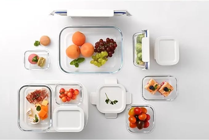 LocknLock LNG445S12M The Clear Heat-Resistant Borosilicate Glass Food Storage Set, 24-Piece (12 Containers + 12 Lids) - Mint