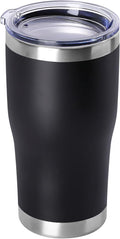 DOMICARE 20oz Tumbler with Lid Stainless Steel Tumblers Bulk, Double Wall Vacuum Insulated Coffee Travel Mug Powder Coated Tumbler, 1 Count (Pack of 1) Black