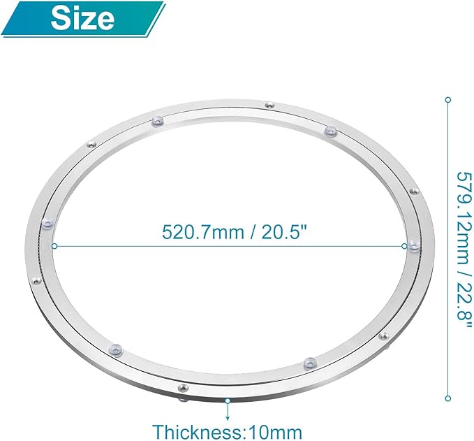 MECCANIXITY Aluminum Lazy Susan 24 Inch Turntable Ring Large Bearing Metal Rotating Turntable Bearings Swivel Plate Hardware for Round Dining-Table Showcase Display Stand Services Silver