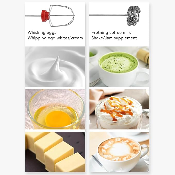 Handheld Usb Rechargeable Milk Foam Maker With 2 Stainless Whisks Electric Mini Mixer 3 Speeds For Coffee Matcha Latte Cappuccino Hot Chocolate(Red)