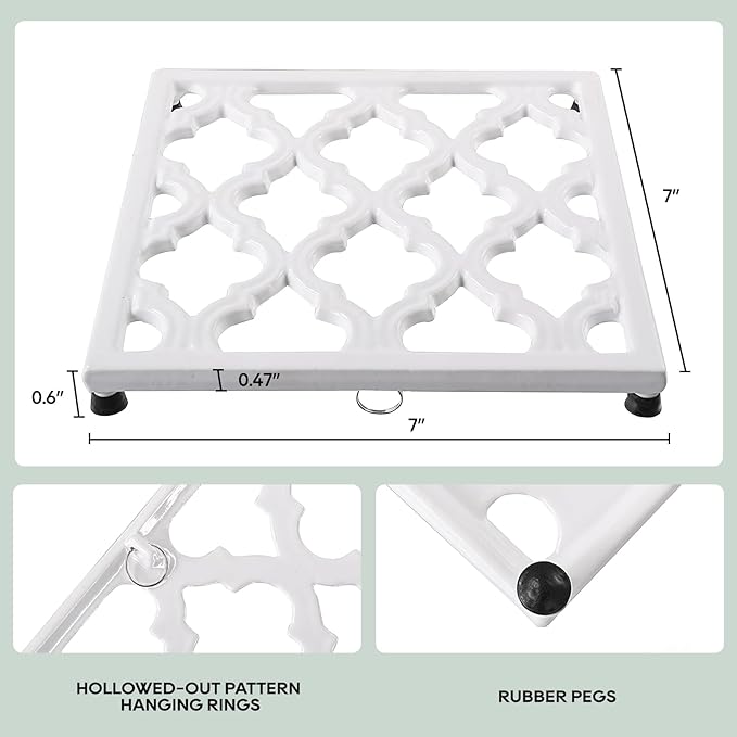 JOGREFUL Cast Iron Trivet Mats, Kitchen Pot Holders to Portect Table/Countertops, Heat Resistant Mats for Teapot/Hot Dishers/Plates, Vintage Mats with Weighted-Base, White