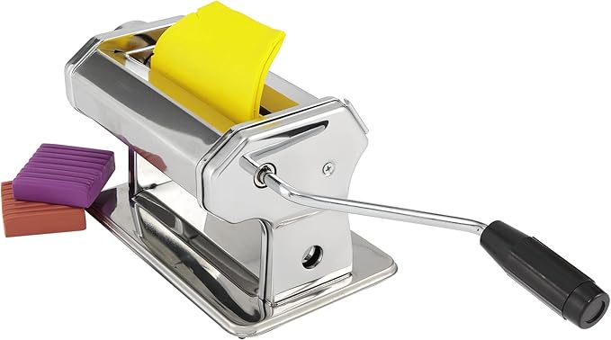 Creative Mark Clay Conditioning Pasta Machine - 9 Adjustable Thickness Settings, Smooth Polymer Clay Roller, 5.5" Wide Opening for Conditioning and Marbling, Non-Skid Feet and Surface C-Clamp
