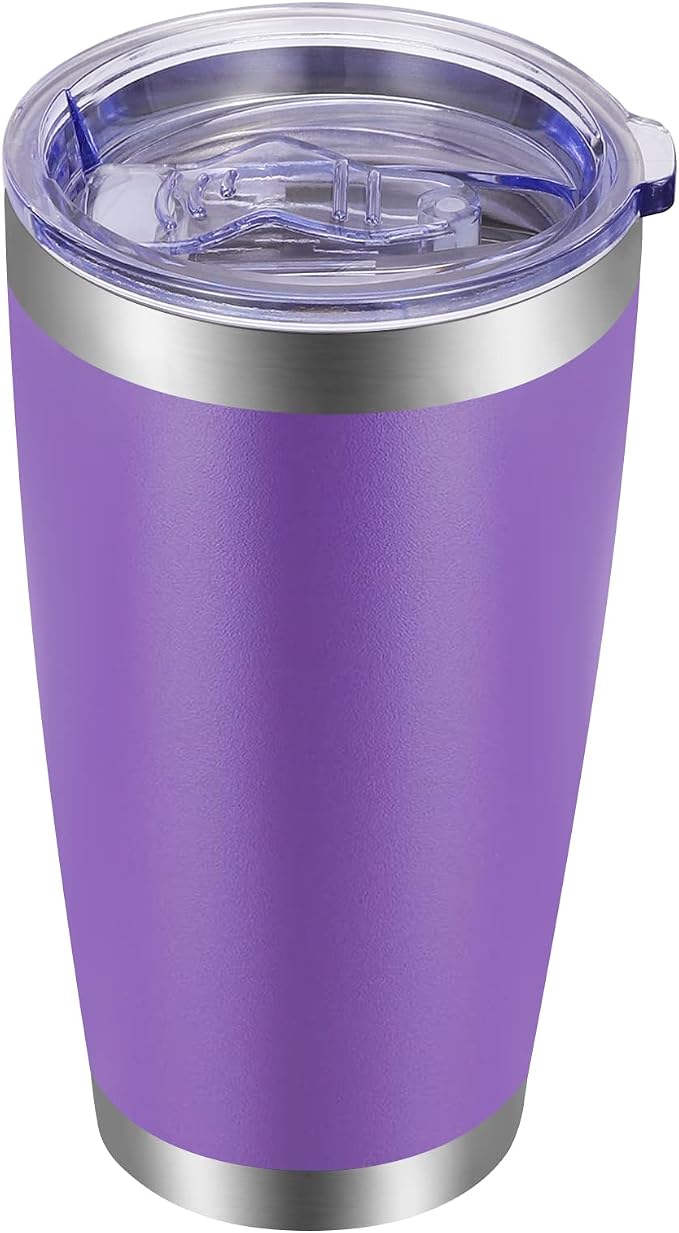 VEGOND 20oz Tumbler with Lid and Straw Stainless Steel Tumbler Cup Vacuum Insulated Double Wall Travel Coffee Mug Powder Coated Coffee Cup, Purple, 1 Pack