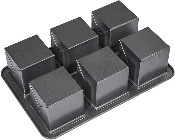 6-Cavity Mini Pullman Loaf Pan with Lid, Mini Loaf Pan 2.4 x 2.4 x 2.4 inch Square Bread Baking Mold, Nonstick Heavy Duty Carbon Steel Toast Box with Cover for Homemade Sandwich, Milk Bread, Meatloaf