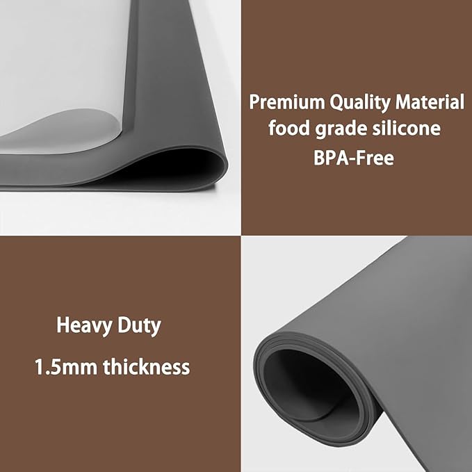 32''x24''(80cmx60cm) Silicone Mat for Kitchen Counter, Non-Slip Heat Resistant Countertop Protector, Waterproof Durable Kitchen Mat for Countertops, Islands (Dark Gray)