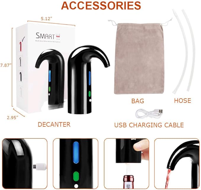 Electric Wine Aerator,Wine dispenser,Aeration and Decanter Wine Pourer,Red White Wine Accessories,Wine Gifts -Black