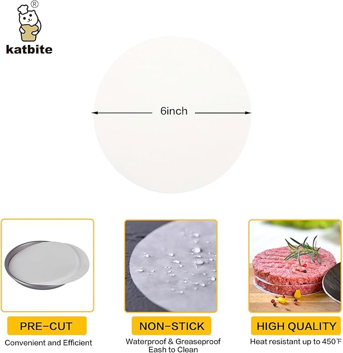 Katbite 6 Inch 800Pcs Parchment Paper Rounds, Round Baking Sheets Paper, Uses for Cake Baking, Patty Separating, Tortilla Wrapping