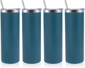 Volhoply 4 Pack Skinny Tumblers with Lid and Straw, 20oz Stainless Steel Straight Tumbler Bulk, Vacuum Insulated Coffee Mug for Home, Office, Travel, DIY (Dark Green,4 Pack)