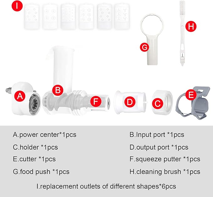 Pasta Maker Attachment for Kitchen aid Stand Mixers with 6 Interchangeable Different Shapes of Pasta Outlet and Cleaning Brush, Durable Pasta Press Attachments (White)