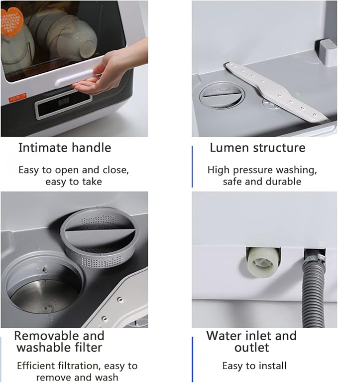 Portable Countertop Dishwasher, 3 Washing Programs Dishwasher, 1200W Mini Dishwasher Small Apartments, 360-Degree Water Spray for Deep Cleaning of Dishes, Suitable for Homes Apartments & Caravans