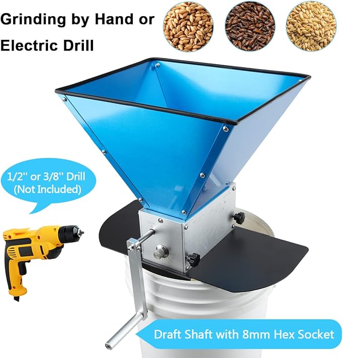 Grain Mill Pro with 3 Rollers 13LB Hopper and Steel Metal Base, Brewing for Grain Malt Barley, Malt Mill for Homebrew Beer, Grain Crusher Grinder, Fit Electric Drill