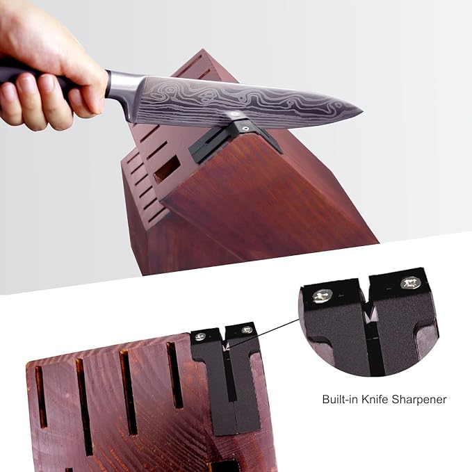 15pc Professional Stainless Steel Knife Set with Wooden Block - Damascus Knife Set for Chefs, Family, Housewarming, Wedding Gift