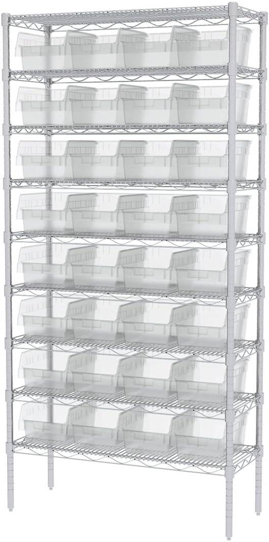 Akro-Mils 30080 Plastic Nesting ShelfMax Storage Bin Box, (12-Inch x 8-Inch x 6-Inch), Clear, (8-Pack)