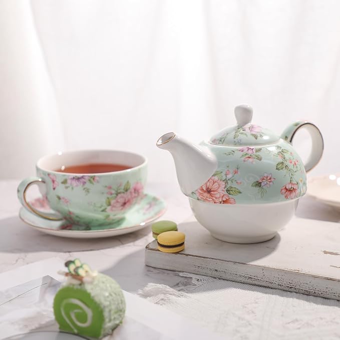 Tea Cup Set Ceramic Including 1 Teapot with lid 1 Tea Cup with 1 Sauser (Gg1)