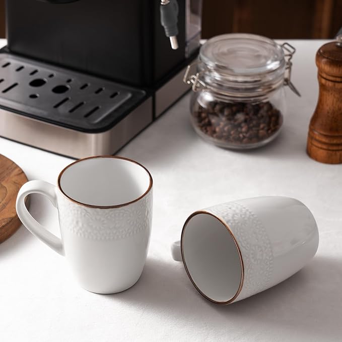famiware Coffee Mugs Sets for 6, 12 oz Mug Set, Coffee Cups with Handle for Coffee, Tea, Cocoa and Milk, Microwave and Dishwasher Safe, White Floral (Pack of 2)
