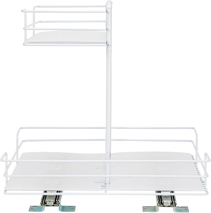 Household Essentials Glidez Paint-Finished Steel Pull-Out/Slide-Out Storage Organizer with Plastic Liners for Under Sink or Cabinet Use- 2 -Tier Design - Fits Standard Size Cabinet or Shelf, White
