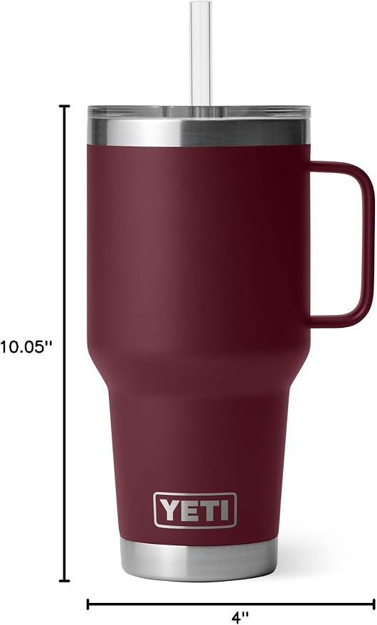 YETI Rambler 35 oz Tumbler with Handle and Straw Lid, Travel Mug Water Tumbler, Vacuum Insulated Cup with Handle, Stainless Steel, Wild Vine Red