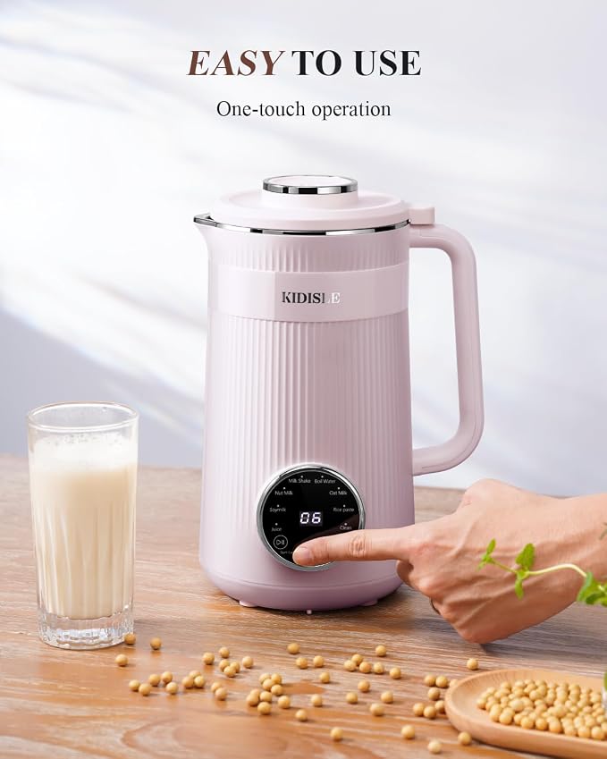 KIDISLE 8 in 1 Nut Milk Maker Blender, 32oz Homemade Soy, Almond, Oat, Coconut, Plant Based and Non Dairy Beverages, Automatic Soybean Machine With Delay Start/Keep Warm/Boil Water, Pink