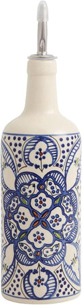 Tunis Ceramic Olive Oil Dispenser Bottle for Kitchen - Dripless Olive Oil Dispenser Bottle with Rubber and Stainless Steel Pour Spout - Handcrafted African Art - Cool Kitchen Tools & Gadgets (22 oz)