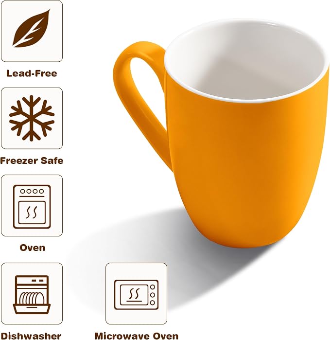 Urbanstrive 16 oz Large Coffee Mugs Set of 4 Ceramic Coffee Mug White Coffee Cups Tea Cups Idea Gift for Women Men House Warming Gifts New Home Office, Orange 4 Pack