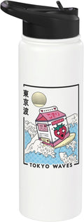Strawberry Milk Carton Great Waves Anime Kawaii Aesthetic Stainless Steel Insulated Water Bottle