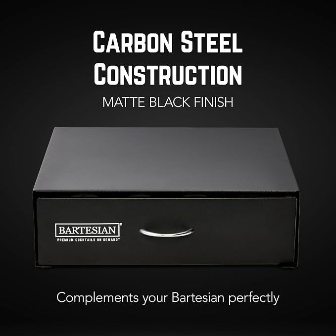 Bartesian Carbon Steel Cocktail Capsule Drawer - Black Storage Organizer Holds Up to 36 Bartesian Capsules - Space Saving Under Cocktail Machine Design for Home Bar & Countertop Organization