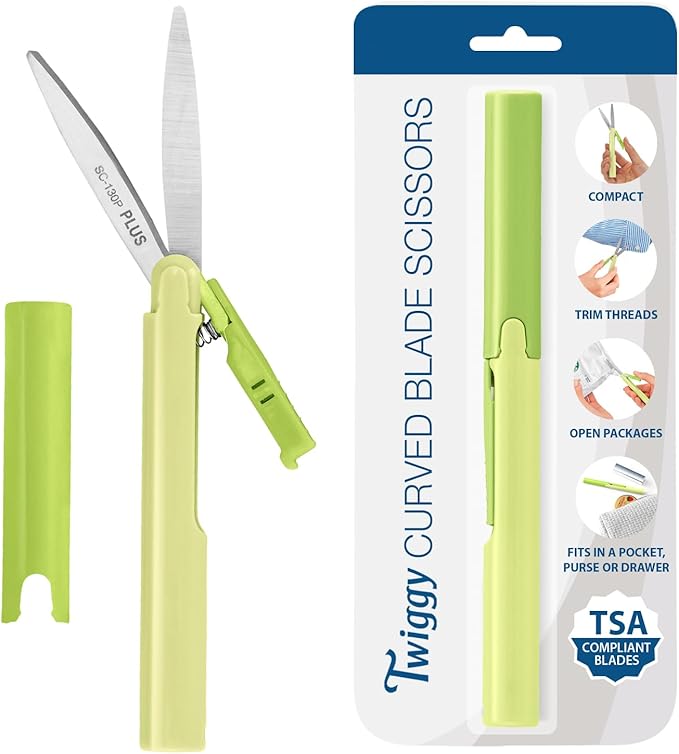Plus Pen Style Non-Stick Compact TSA Twiggy Scissors with Cover, Green