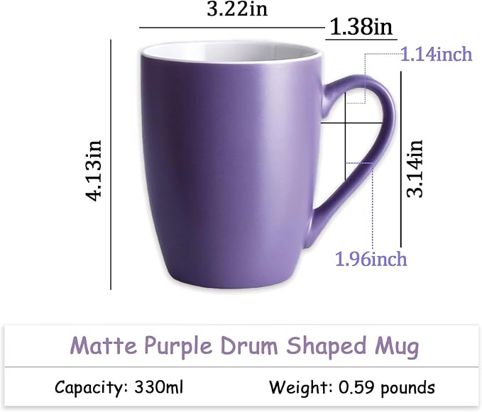Coffee Mugs Set of 6, 12oz Ceramic Coffee Mugs with Handle, Matte Porcelain Purple Coffee Mug for Latte, Tea, Cocoa, Cappuccino, Cups for Women Men for Home Restaurant Mug (Purple)