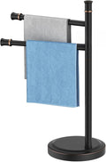16 Inch Oil Rubbed Bronze Stand Towel Bar Free Standing Hand Towel Holder for Bathroom, 2 Swivel Arms Towel Rack Towel Ring Hardware Accessories for Kitchen Vanity Countertop Stainless Steel