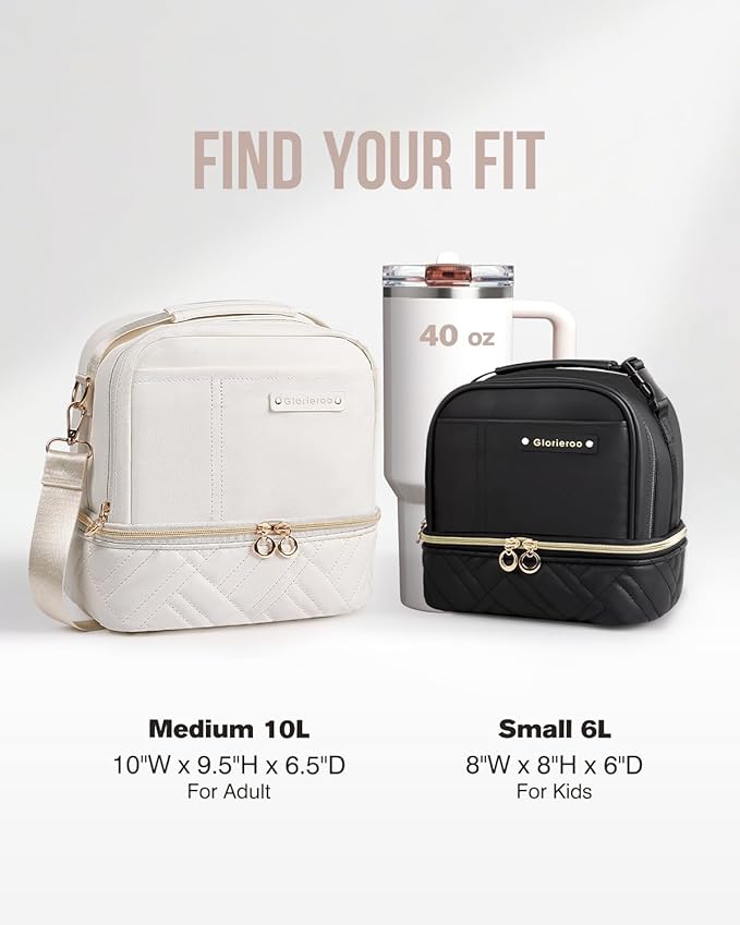 Double Deck Lunch Box Bag Women - Vegan Leather Insulated Waterproof Leakproof Cooler for Work Travel Picnics - Teacher Mothers Day Christmas Birthday Gifts