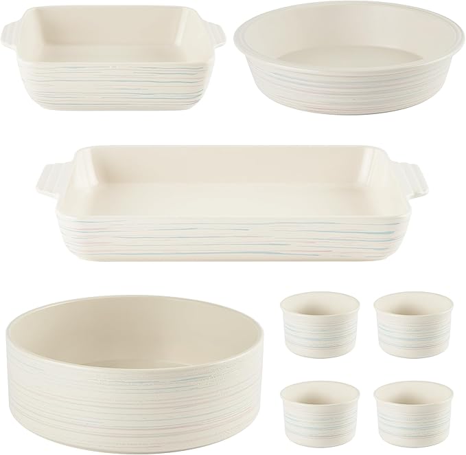 Pyrex 8-Piece Ceramic Complete Bakeware Set, Nonstick Pie, Casserole, Cake, Lasagna Oven Pans, Bakers, For Baking, Roasting, Steaming