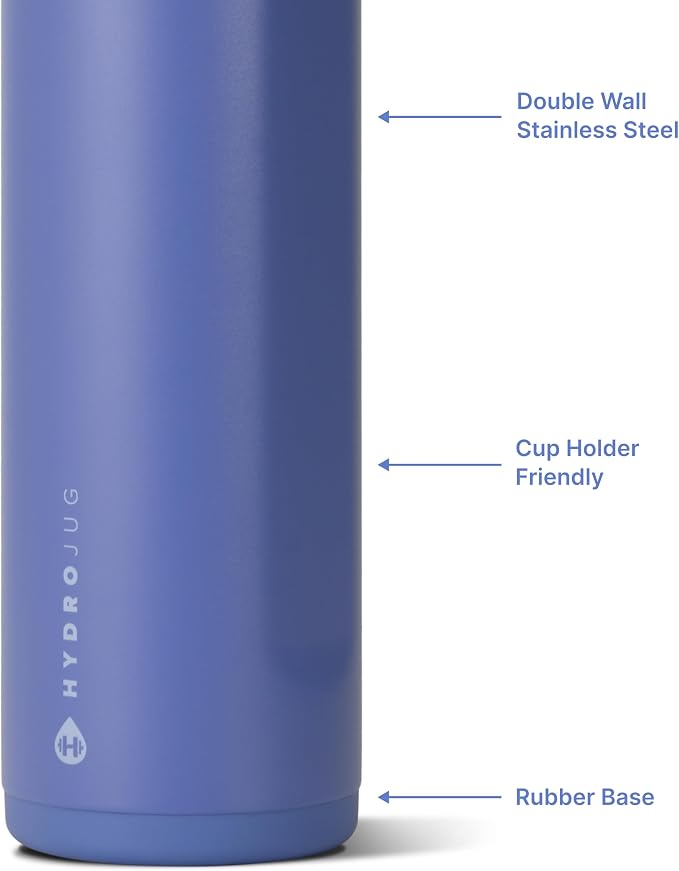 HydroJug Ease2o Water Bottle with Straw & Chug Lid, Stainless Steel, Vented Cap to Help Reduce Pressure, Water-Level Window, Cup Holder Friendly, Non-Slip Base – 24oz, Berry Pop