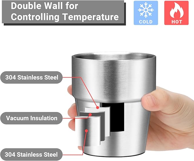 Metal Cup, 10 oz Insulated Tumbler, 4 Pack Double Wall Unbreakable Stackable Water Tumblers Insulated Stainless Steel Cups Premium Drinking Glasses for Travel Camping Home Outdoor
